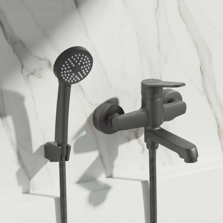 Bateria Wannowa Ścienna z zestawem natryskowym Czarna ATEZ Kuchinox
