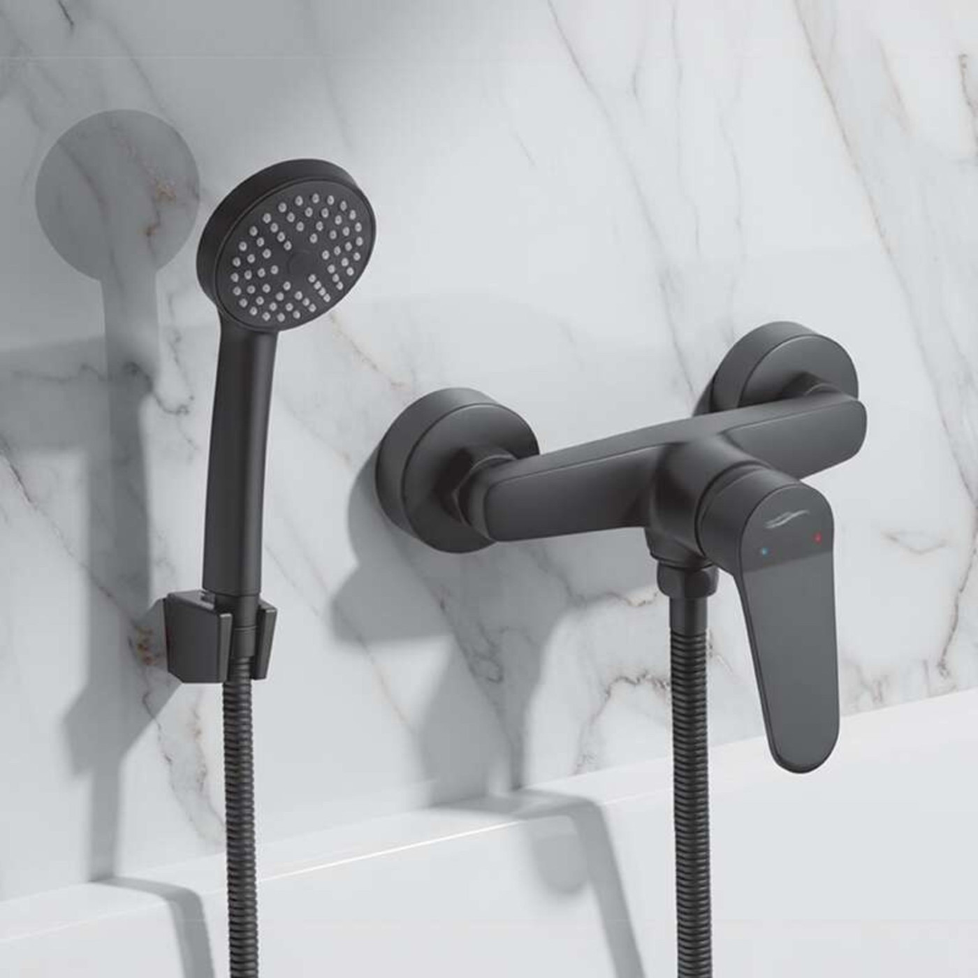 Bateria Natryskowa Ścienna z zestawem natryskowym Czarna ATEZ Kuchinox