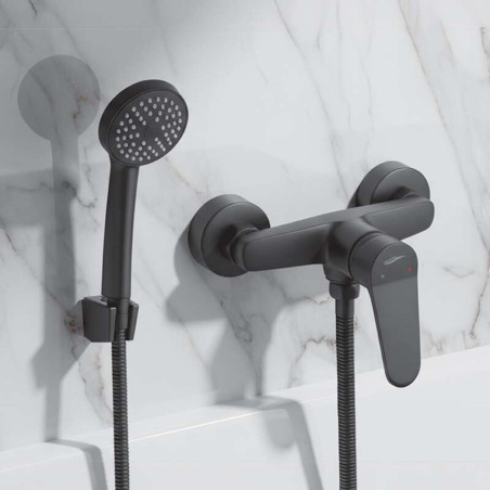 Bateria Natryskowa Ścienna z zestawem natryskowym Czarna ATEZ Kuchinox