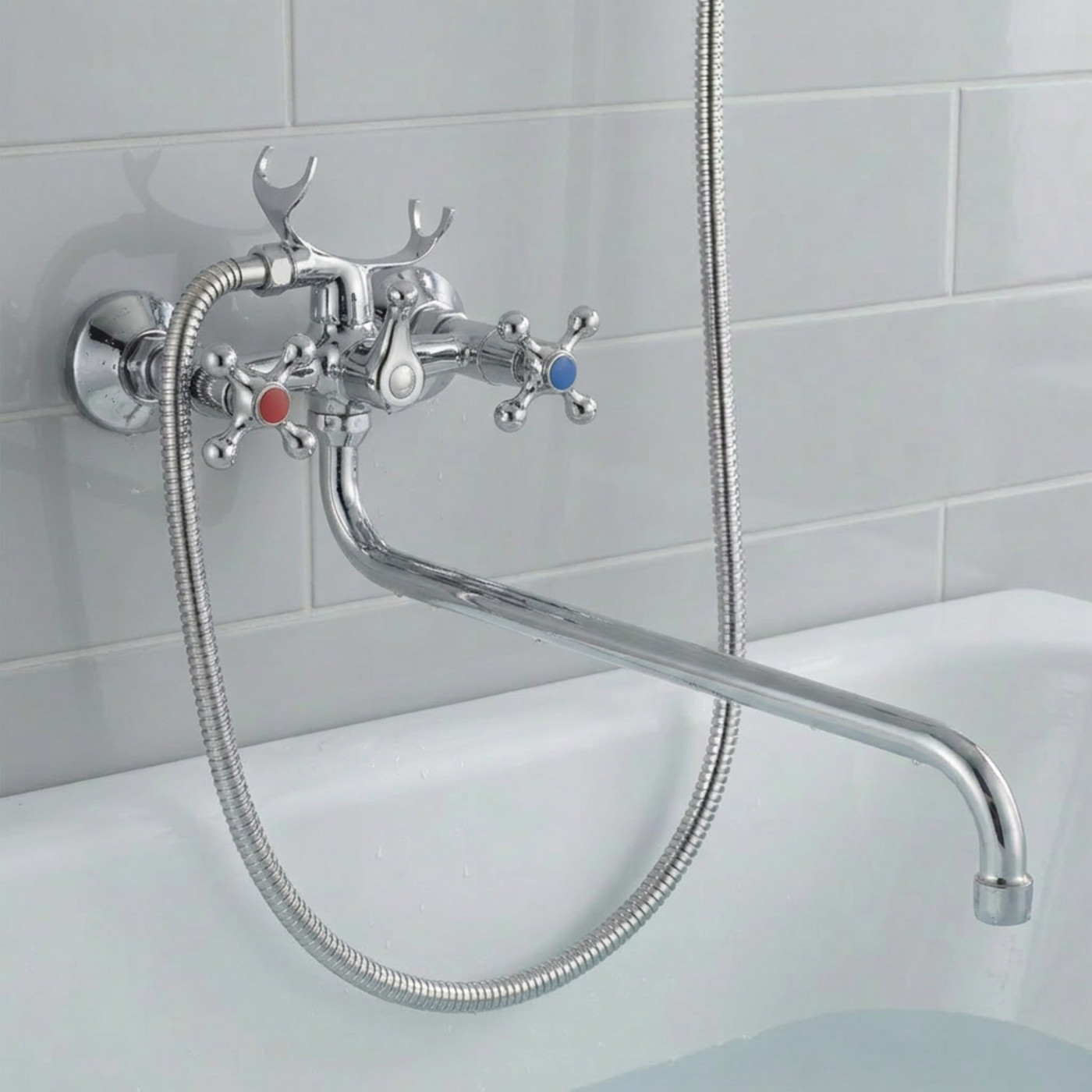 Bateria Wannowa Ścienna Z Zestawem Natryskowym Chrom