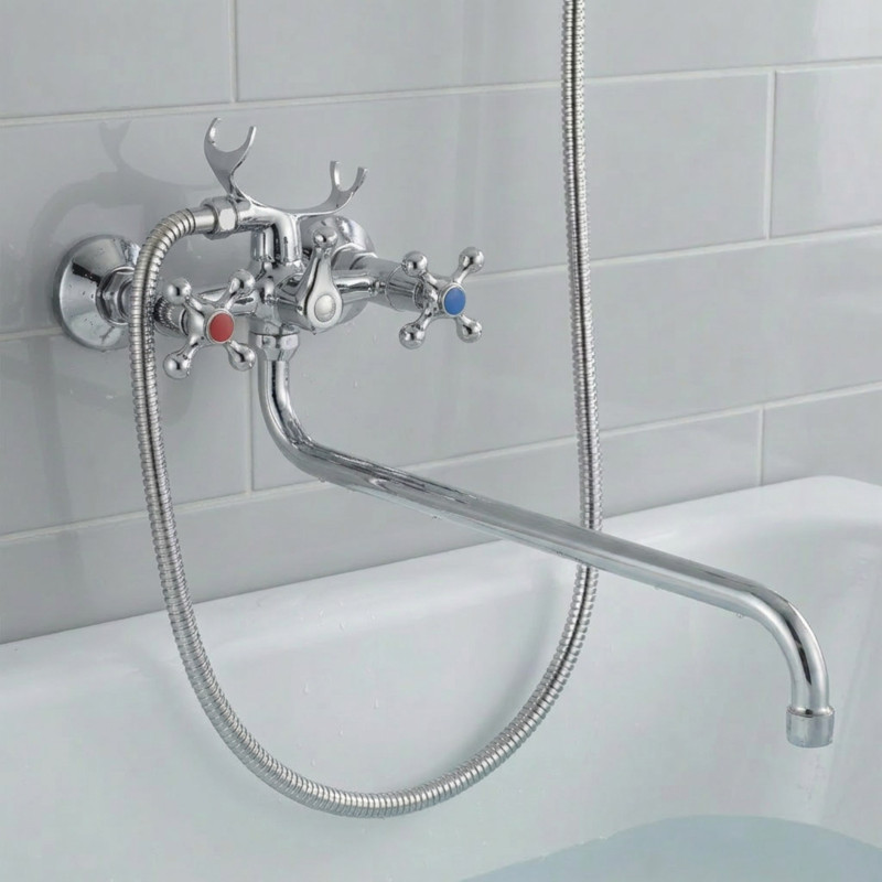 Bateria Wannowa Ścienna Z Zestawem Natryskowym Chrom