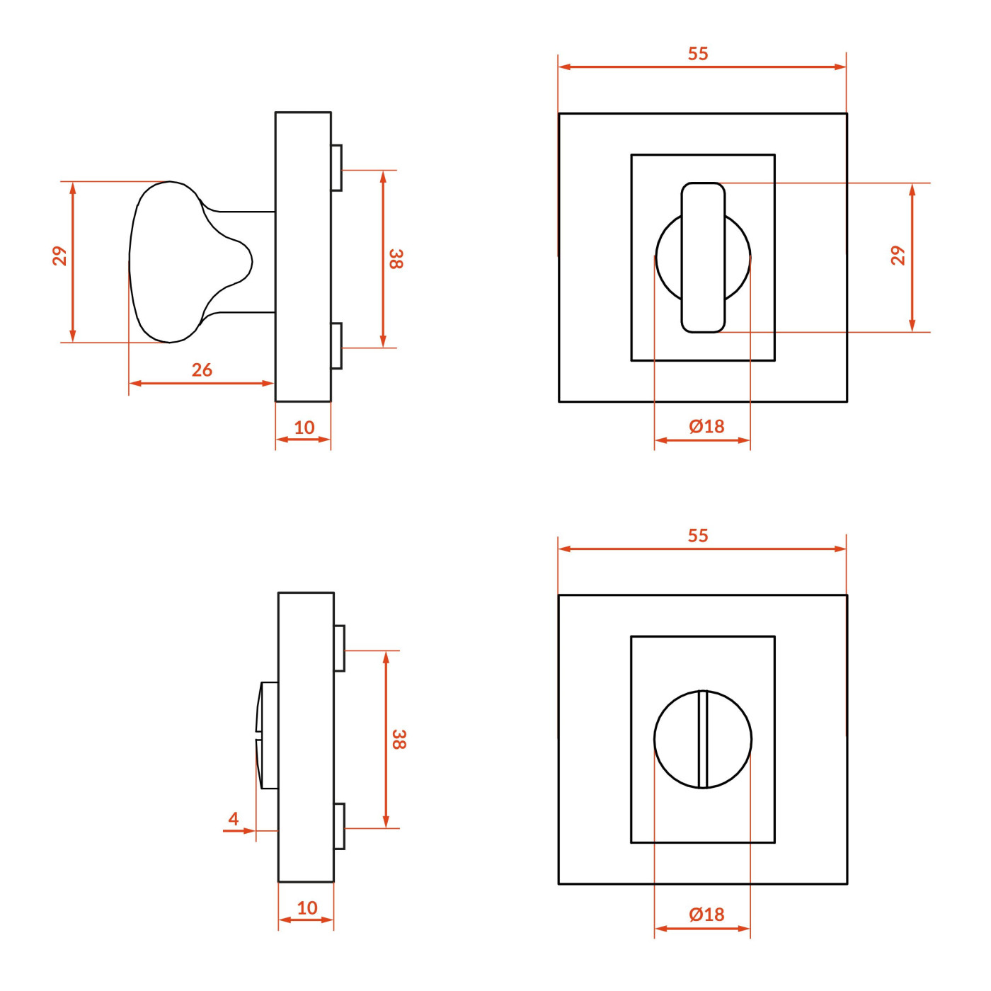 Szyld Krótki Kwadratowy WC Chrom