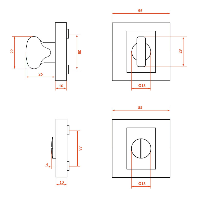 Szyld Krótki Kwadratowy WC Chrom