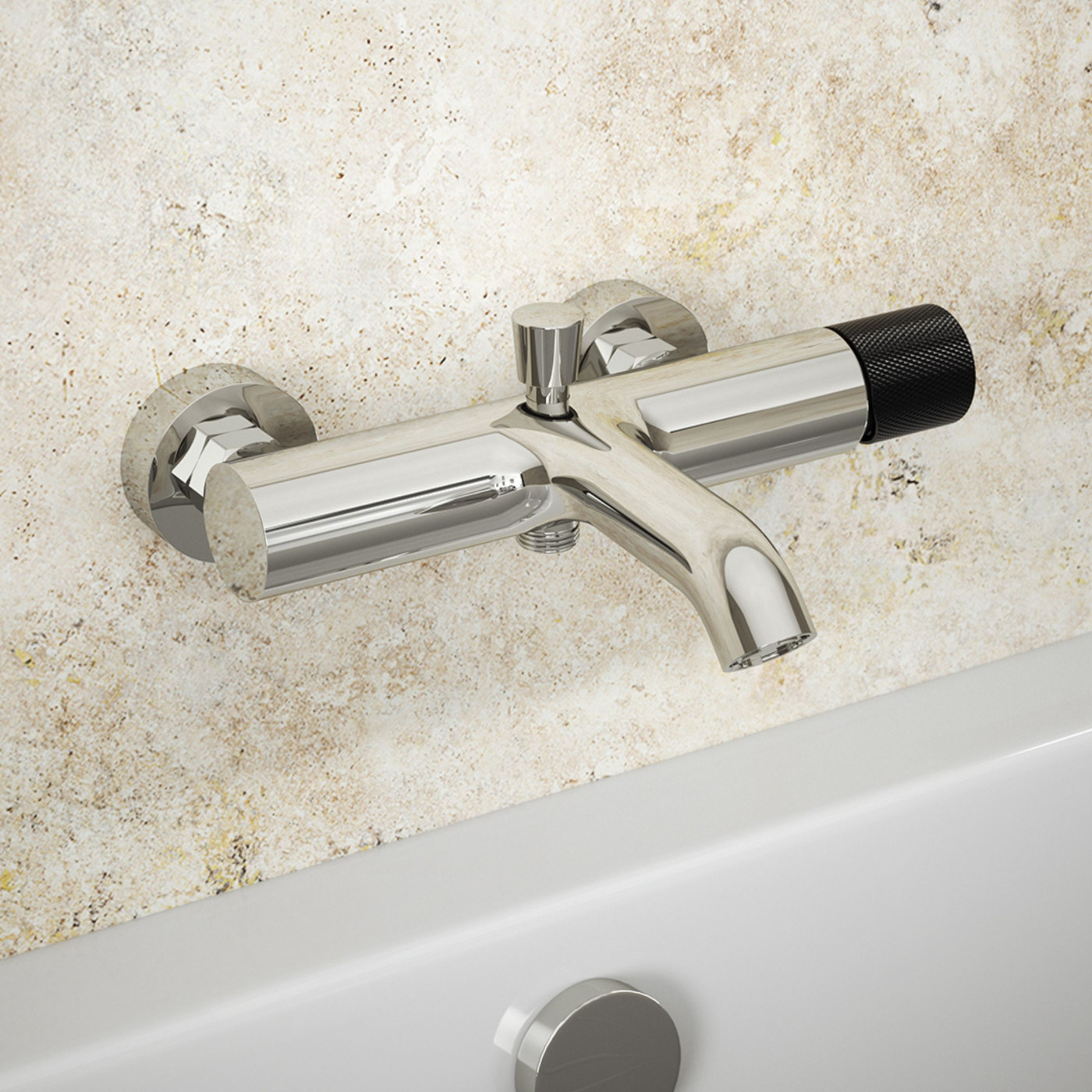 Bateria Wannowa Ścienna bez zest. natrysk. Srebrny Czarny Chrom PEROS Kuchinox