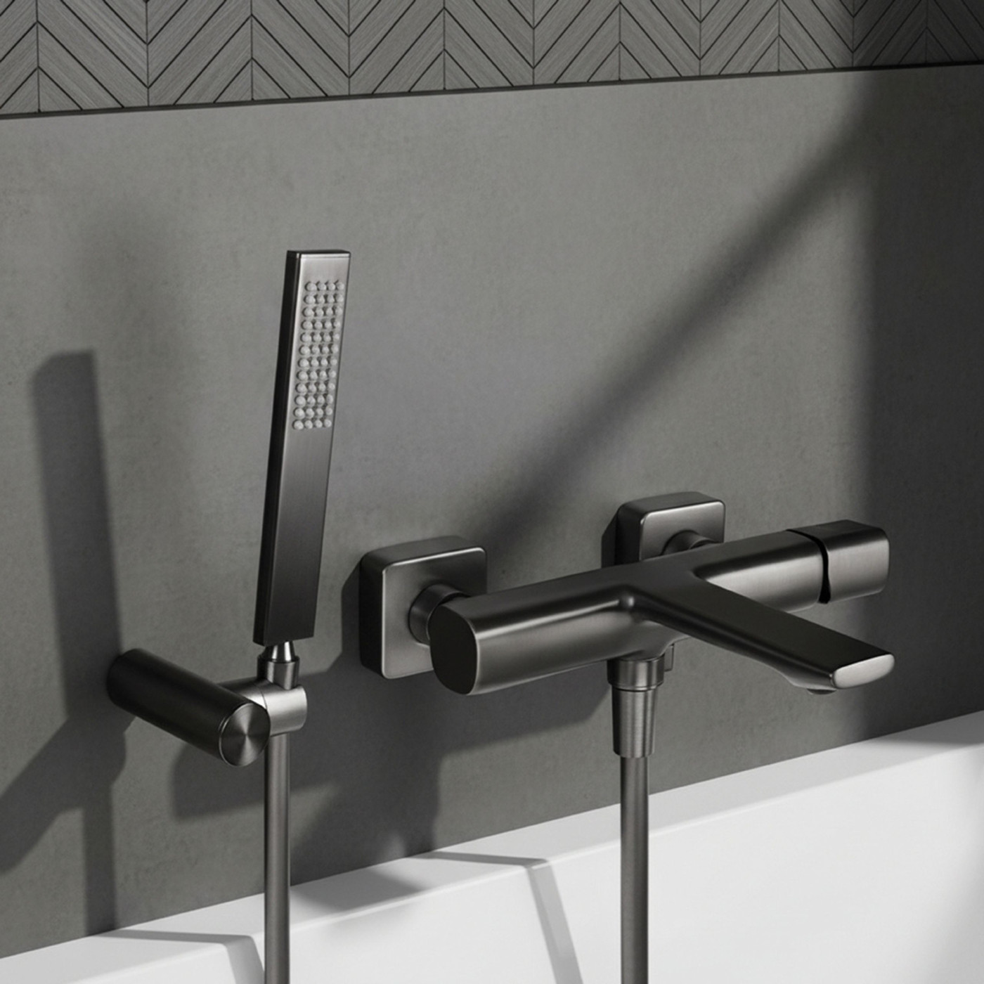 Bateria Natryskowa Ścienna z Zestawem Natryskowym TORES Czarna Laveo