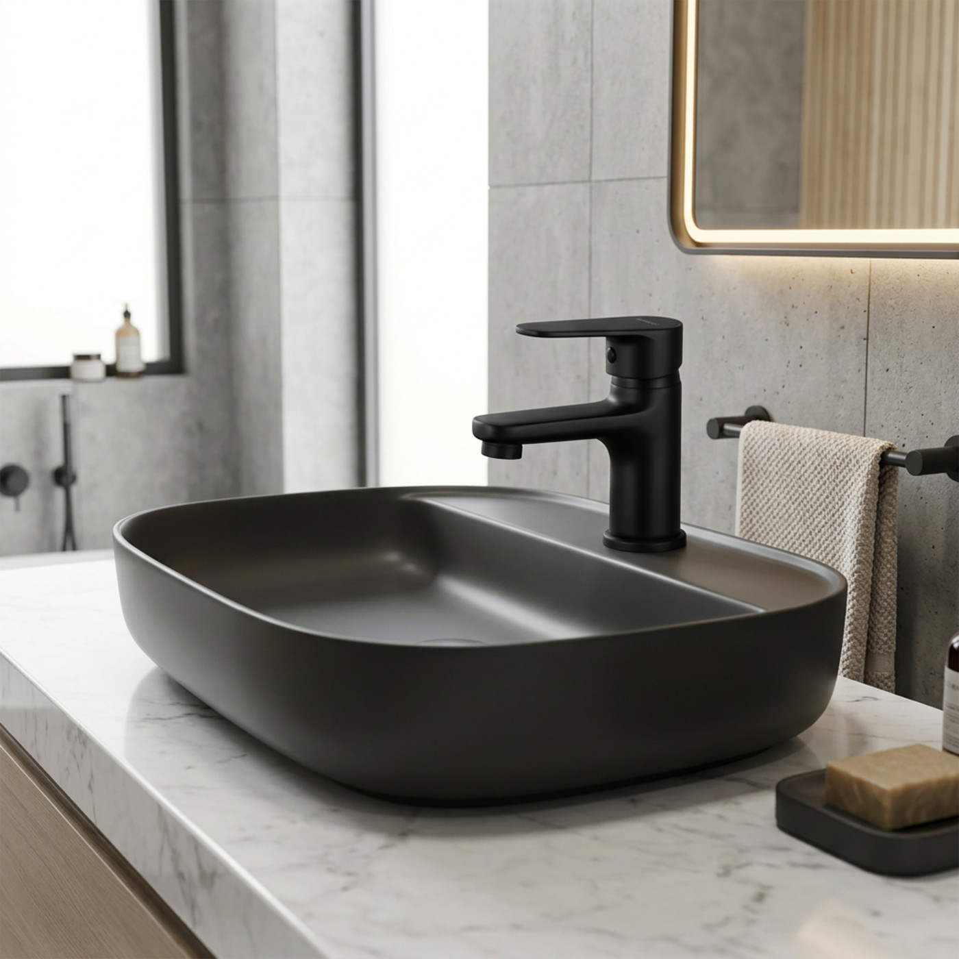 Bateria Umywalkowa Stojąca Czarna PANA Kuchinox