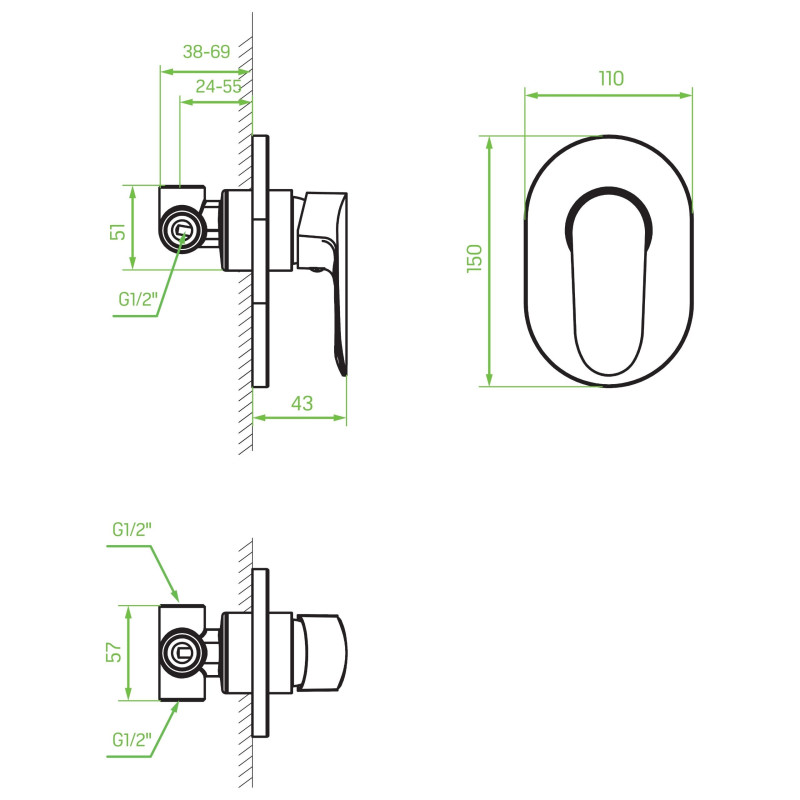 Bateria Natryskowa Podtynkowa Bez Przełącznika Chrom Appia