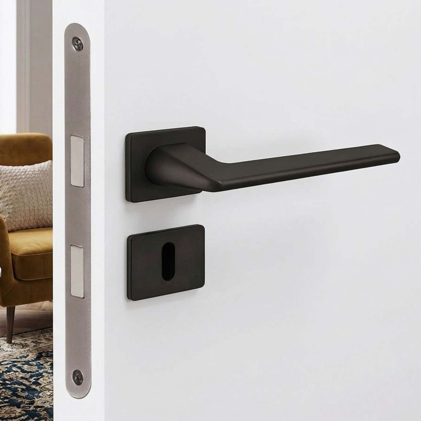 Klamka do Drzwi Wewnętrznych Czarna Mat Recta