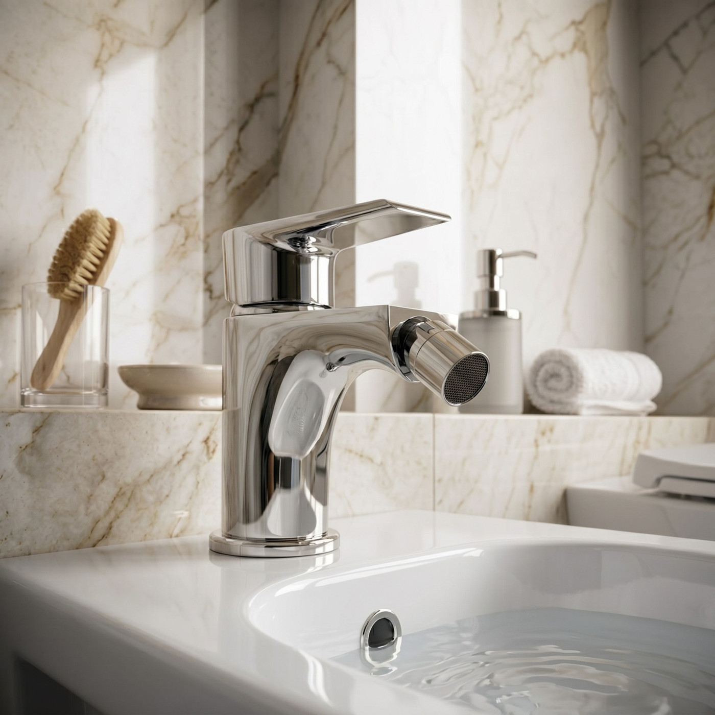 Bateria Bidetowa Stojąca z Korkiem LARGO Chrom