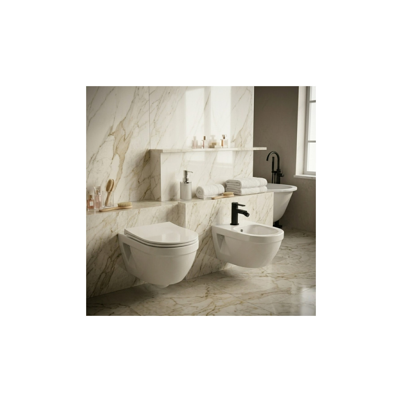 Bateria Bidetowa Stojąca z Korkiem PINAR Czarna