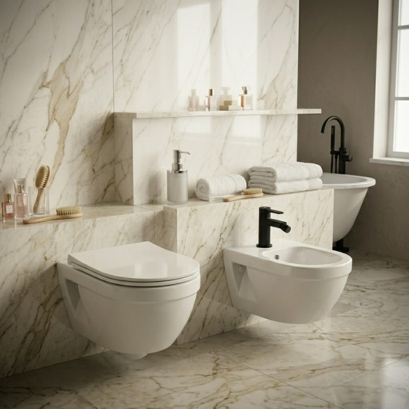 Bateria Bidetowa Stojąca z Korkiem PINAR Czarna