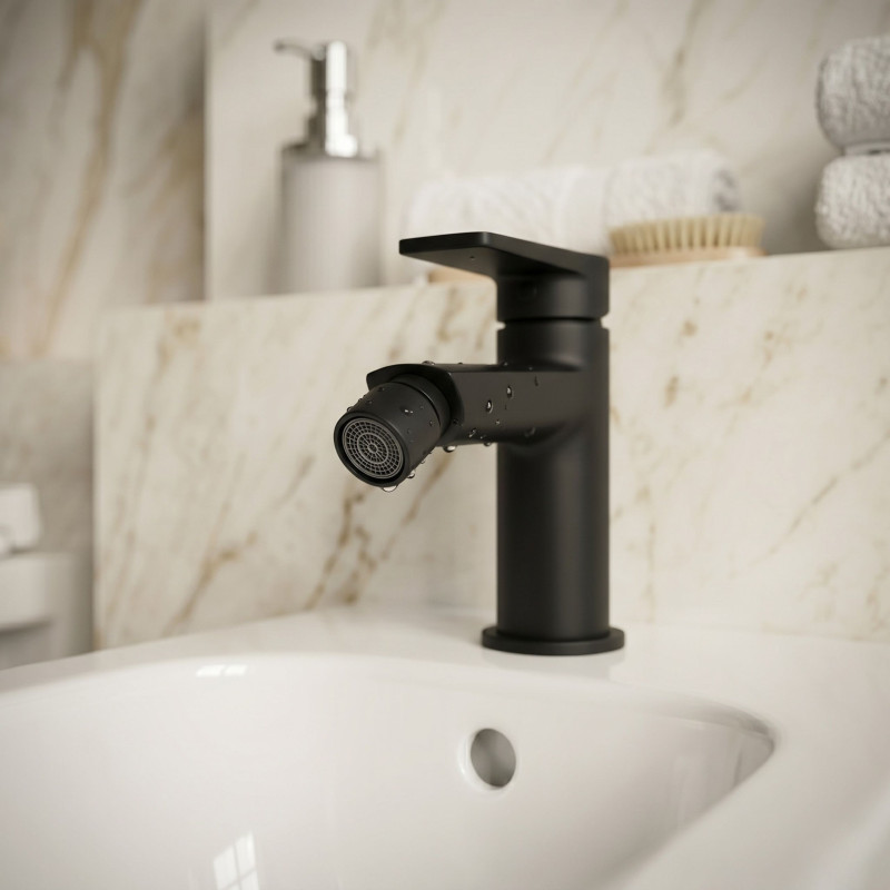 Bateria Bidetowa Stojąca z Korkiem PINAR Czarna