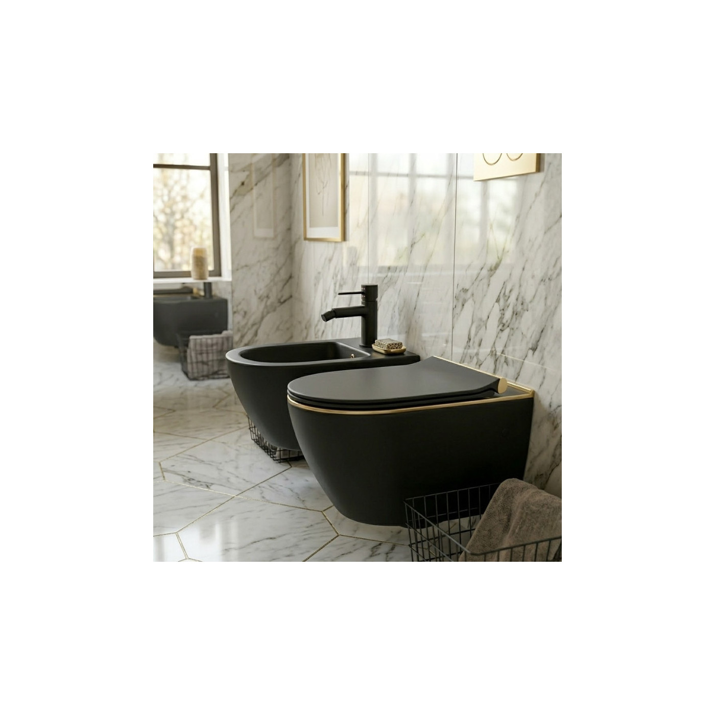 Bateria Bidetowa Stojąca z Korkiem POLA Czarna