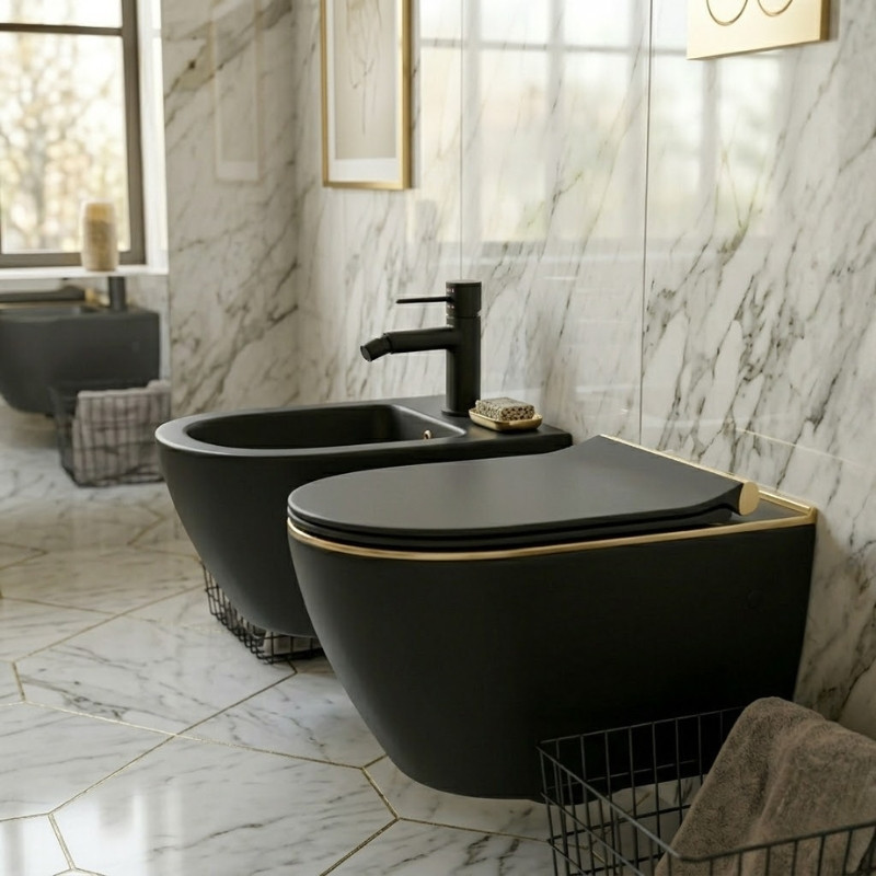 Bateria Bidetowa Stojąca z Korkiem POLA Czarna