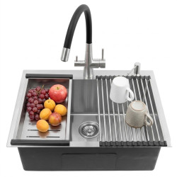 Zlewozmywak Jednokomorowy Wpuszczany 50x58cm Bateria zestaw akces. Srebrny MALAWI