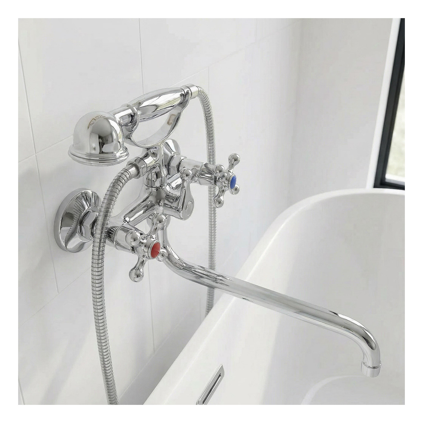 Bateria Wannowa Ścienna Z Zestawem Natryskowym Chrom