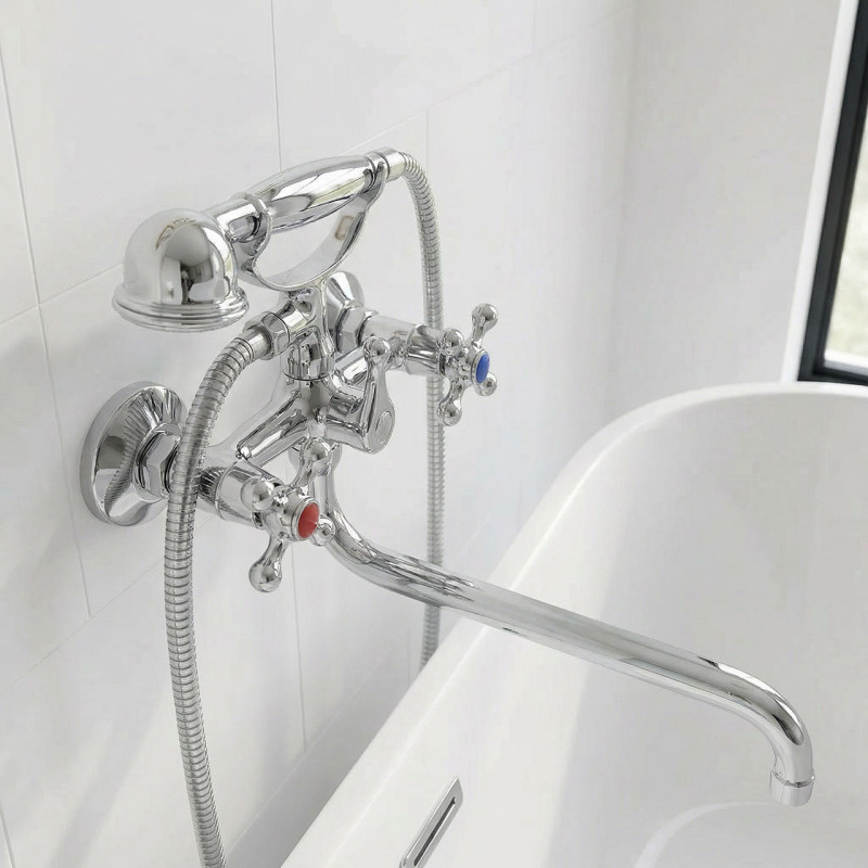 Bateria Wannowa Ścienna Z Zestawem Natryskowym Chrom