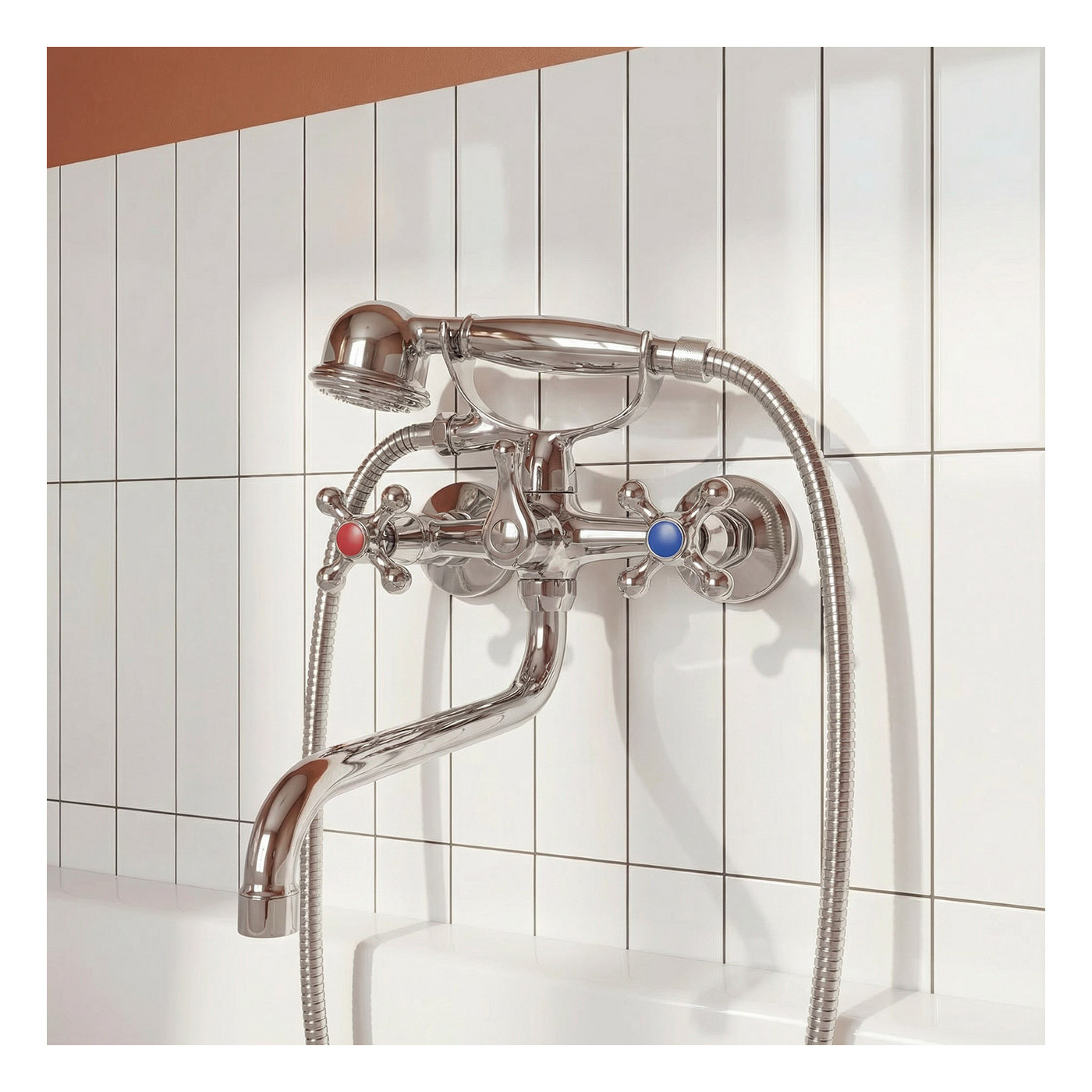 Bateria Wannowa Ścienna Z Zestawem Natryskowym Chrom