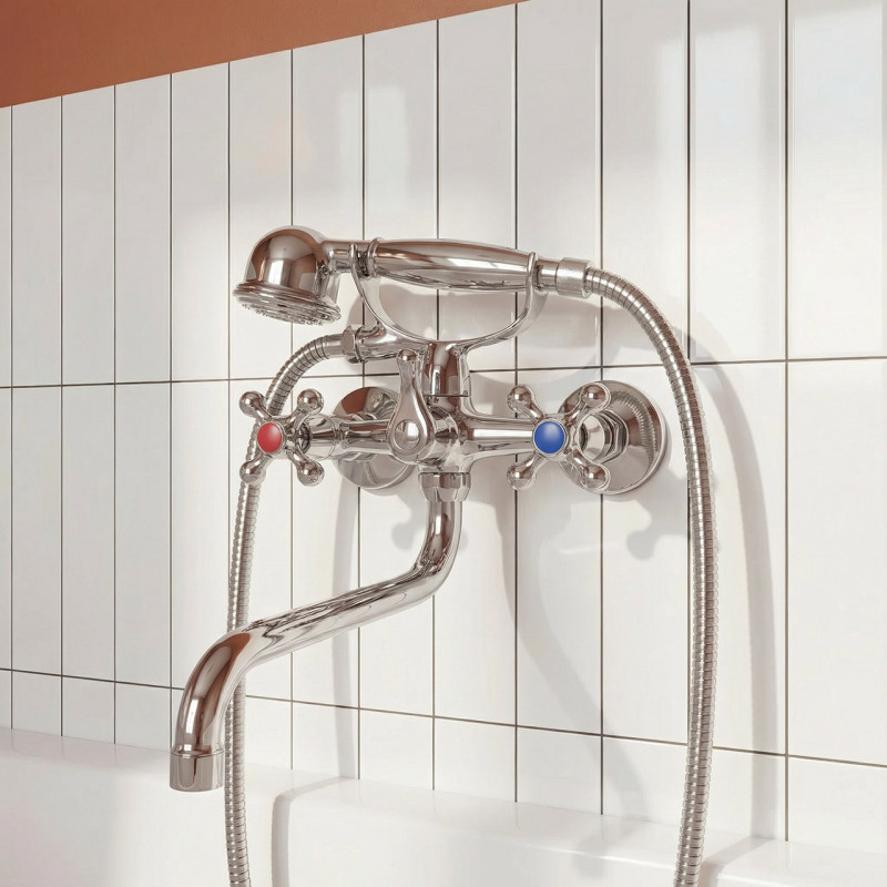 Bateria Wannowa Ścienna Z Zestawem Natryskowym Chrom