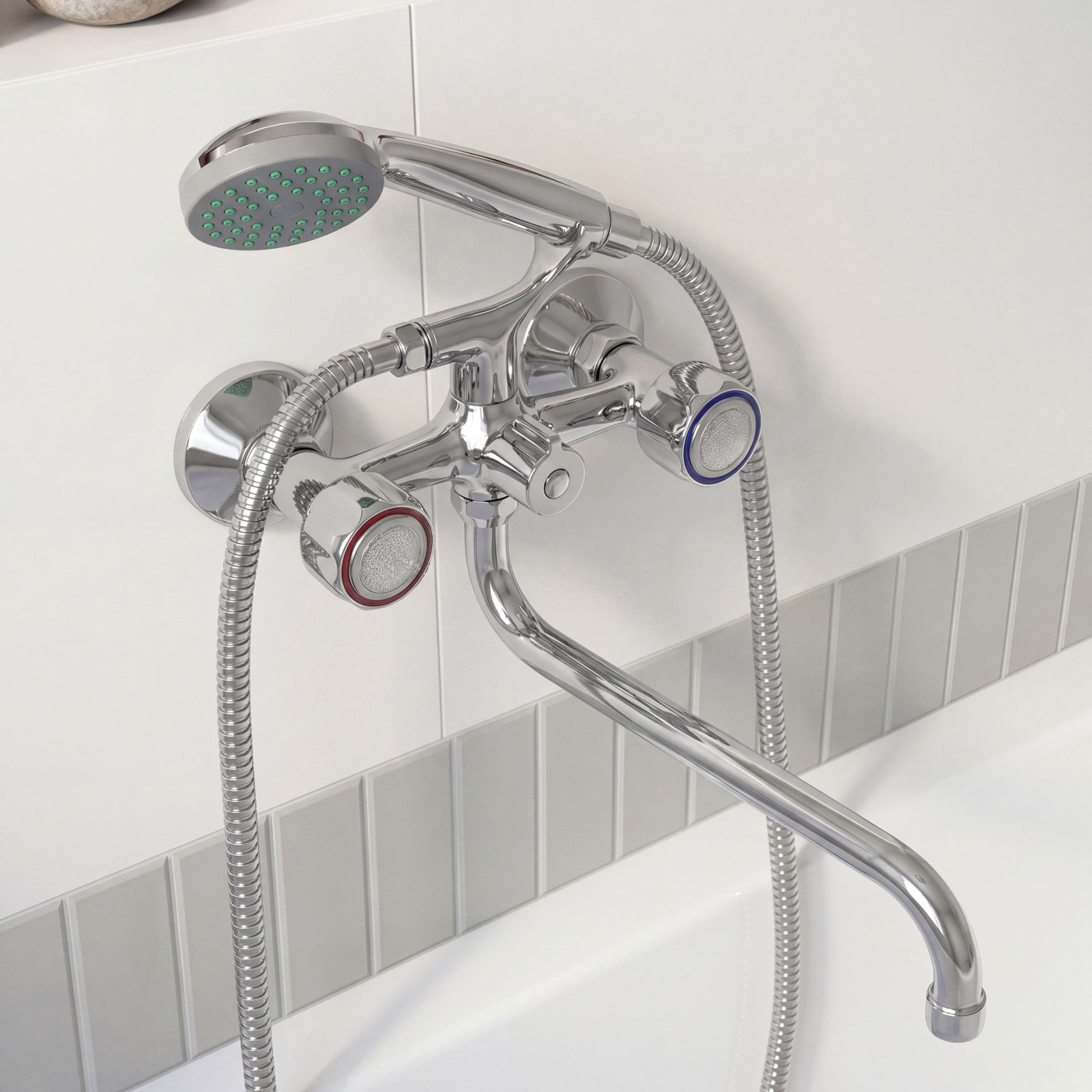 Bateria Wannowa Ścienna Z Zestawem Natryskowym Chrom