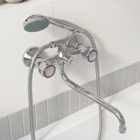 Bateria Wannowa Ścienna Z Zestawem Natryskowym Chrom