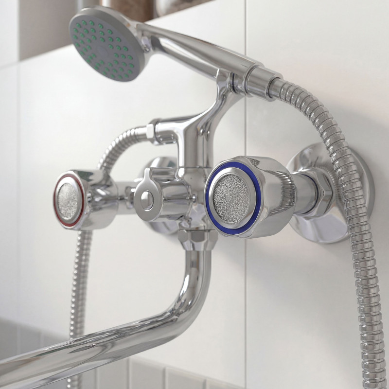 Bateria Wannowa Ścienna Z Zestawem Natryskowym Chrom