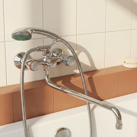 Bateria Wannowa Ścienna Z Zestawem Natryskowym Chrom