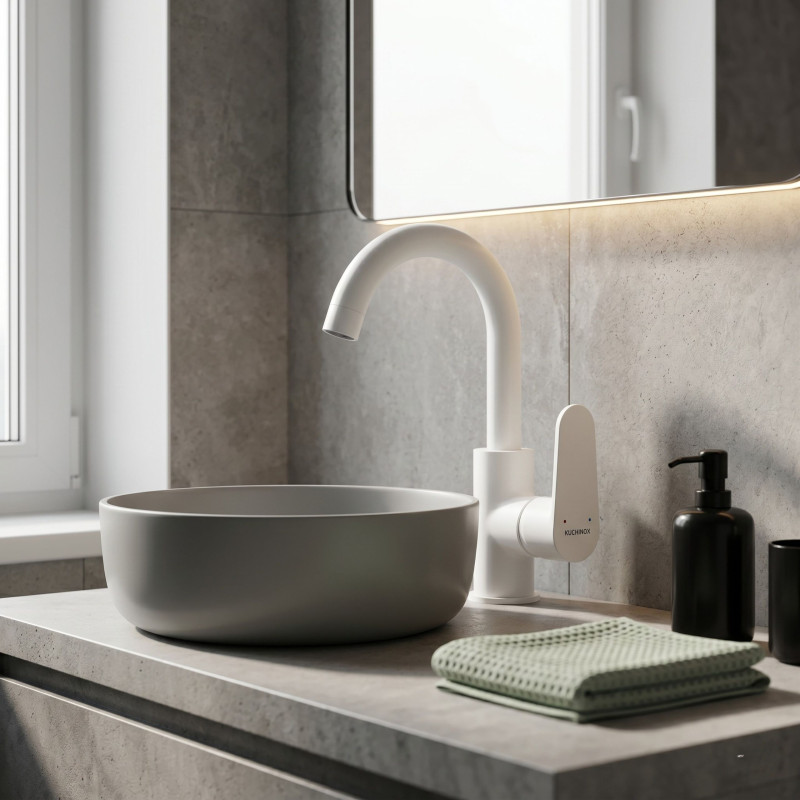 Bateria Umywalkowa z Ruchomą Wylewką U DIMA Biała