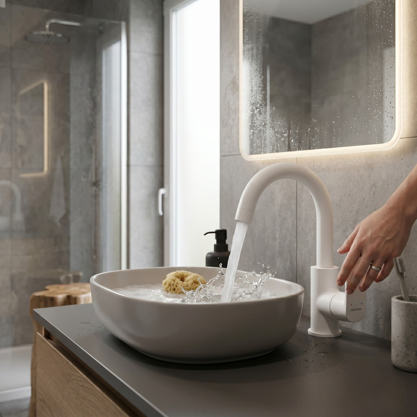 Bateria Umywalkowa z Ruchomą Wylewką U DIMA Biała