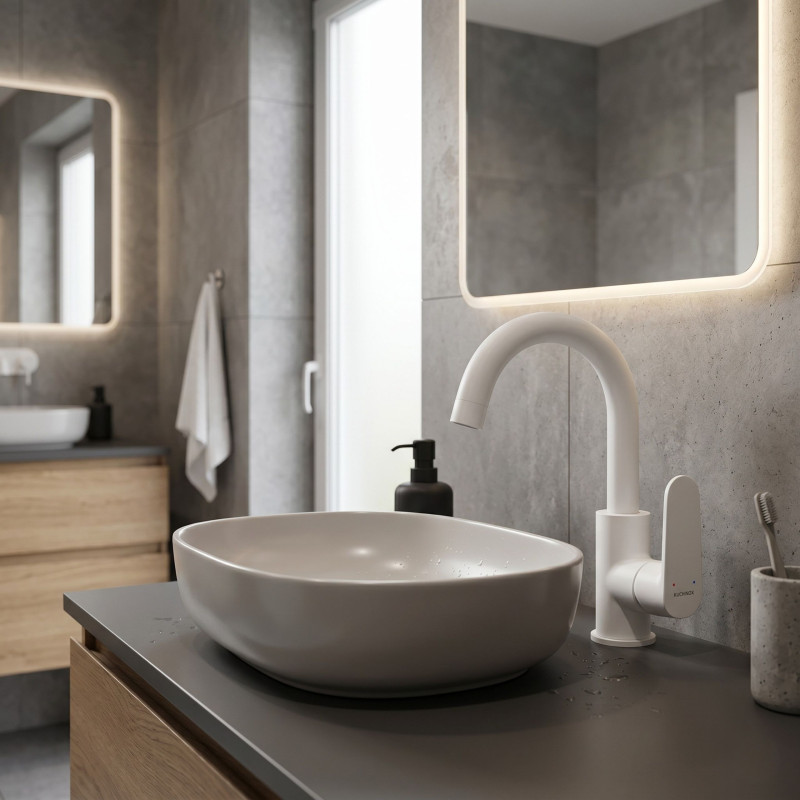 Bateria Umywalkowa z Ruchomą Wylewką U DIMA Biała