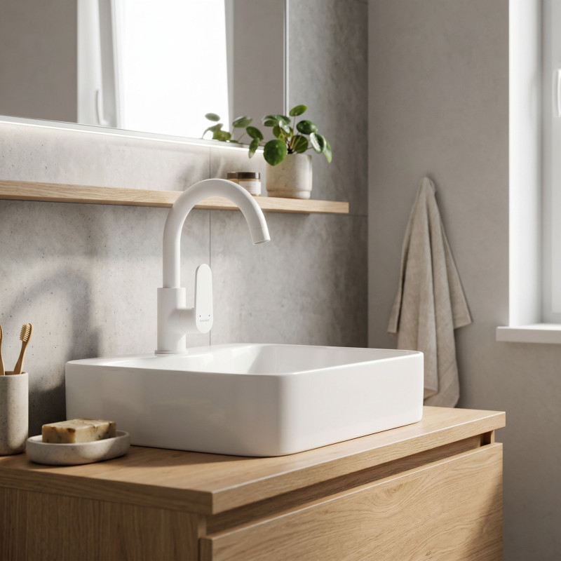 Bateria Umywalkowa z Ruchomą Wylewką U DIMA Biała