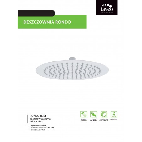 Deszczownica natryskowa górna Laveo seria RODEO SLIM Biała Chrom 25 mm
