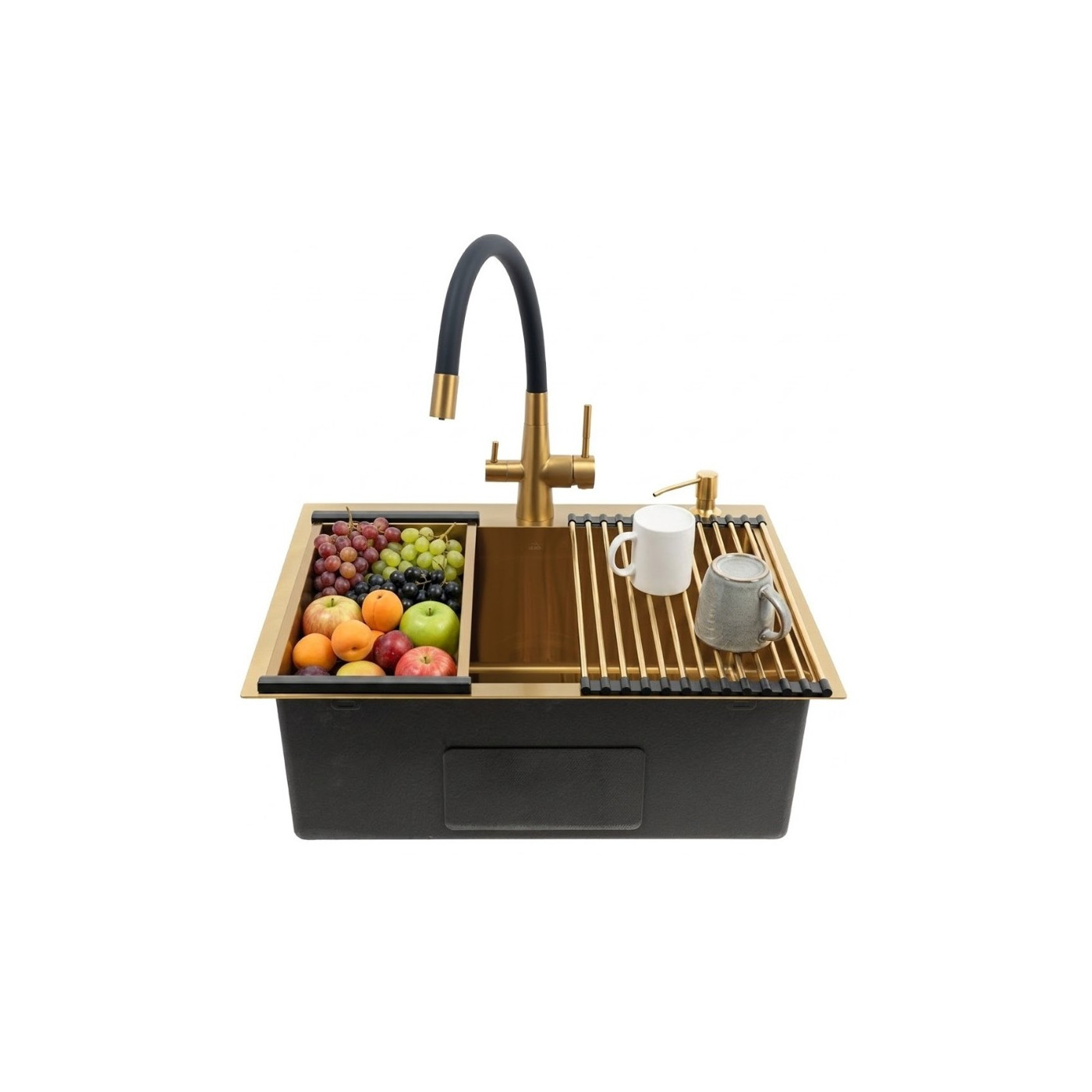 Zlewozmywak Jednokomorowy Wpuszczany 50x58cm Bateria zestaw akces. Złoty MALAWI Laveo Zlewozmywak Jednokomorowy Wpuszczany 50x58cm Bateria zestaw akces. Złoty MALAWI Laveo