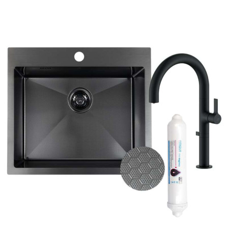 Zlewozmywak Stalowy MALAWI 50x58cm Z Baterią Filtrującą PURECO Czarny Filtr W Zestawie Zlewozmywak Stalowy MALAWI 50x58cm Z Baterią Filtrującą PURECO Czarny Filtr W Zestawie