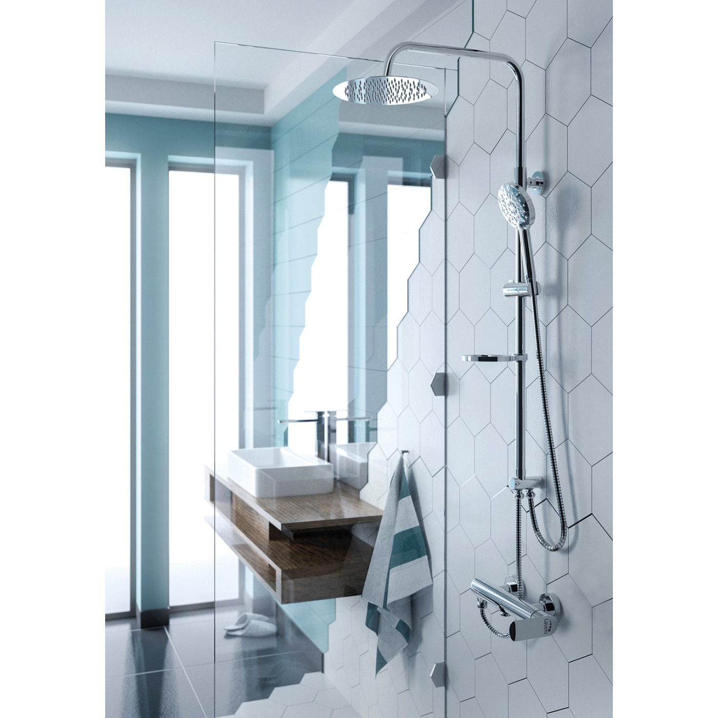 Kolumna Natryskowa SECA Deszczownica Słuchawka Wąż Uchwyt Regulacja