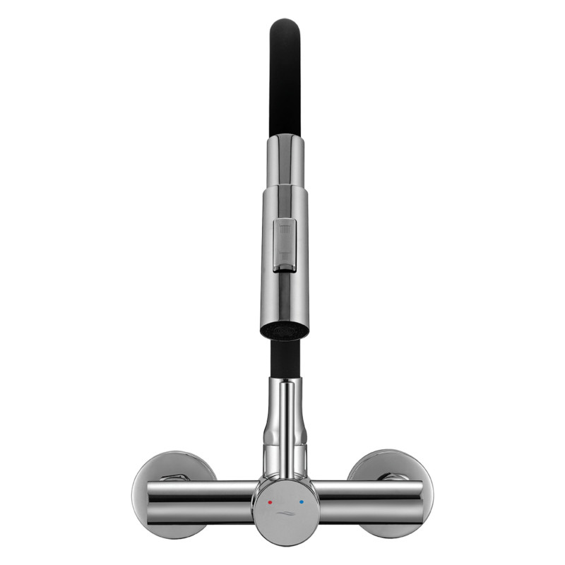 Bateria Zlewozmywakowa Ścienna Z Elastyczną 2 - Funkcyjną Wylewką VELIA Chrom/Czarne Bateria Zlewozmywakowa Ścienna Z Elastyczną 2 - Funkcyjną Wylewką VELIA Chrom/Czarne