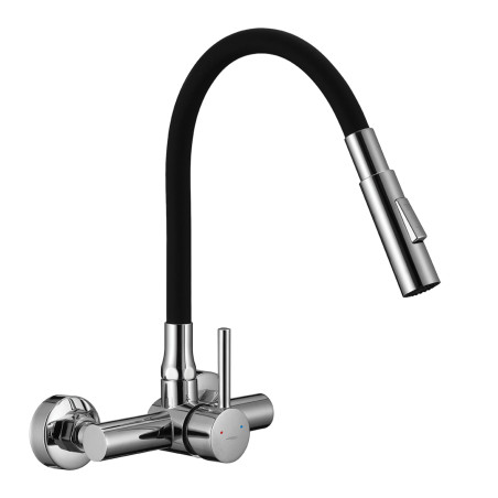 Bateria Zlewozmywakowa Ścienna Z Elastyczną 2 - Funkcyjną Wylewką VELIA Chrom/Czarne Bateria Zlewozmywakowa Ścienna Z Elastyczną 2 - Funkcyjną Wylewką VELIA Chrom/Czarne