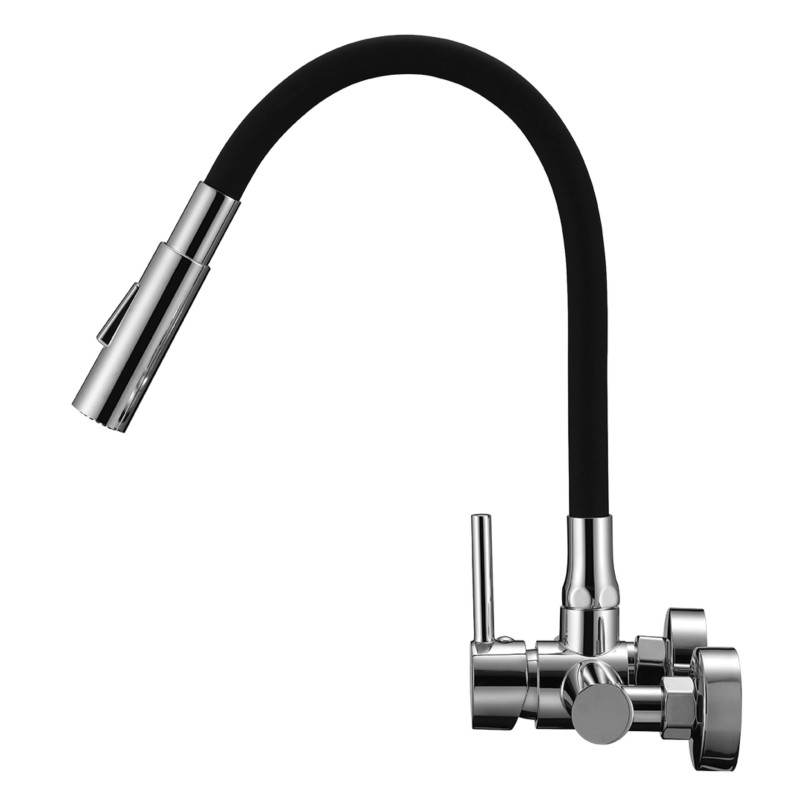 Bateria Zlewozmywakowa Ścienna Z Elastyczną 2 - Funkcyjną Wylewką VELIA Chrom/Czarne Bateria Zlewozmywakowa Ścienna Z Elastyczną 2 - Funkcyjną Wylewką VELIA Chrom/Czarne