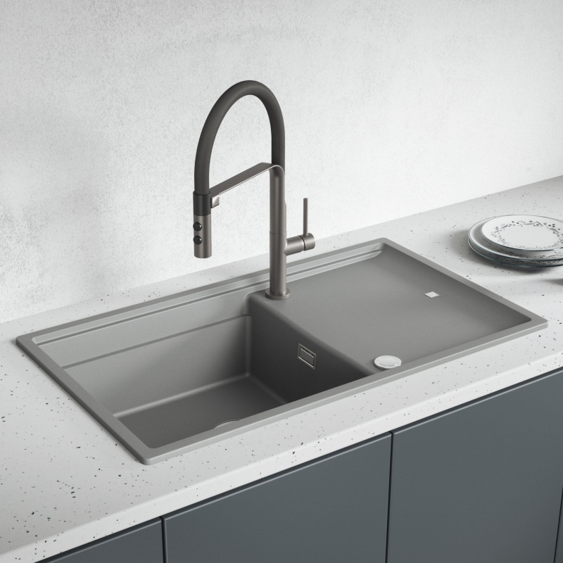 Zlewozmywak 1-komorowy Z Ociekaczem Deską I Rollmatą Tuvalu Volcano Grey 78x45,3