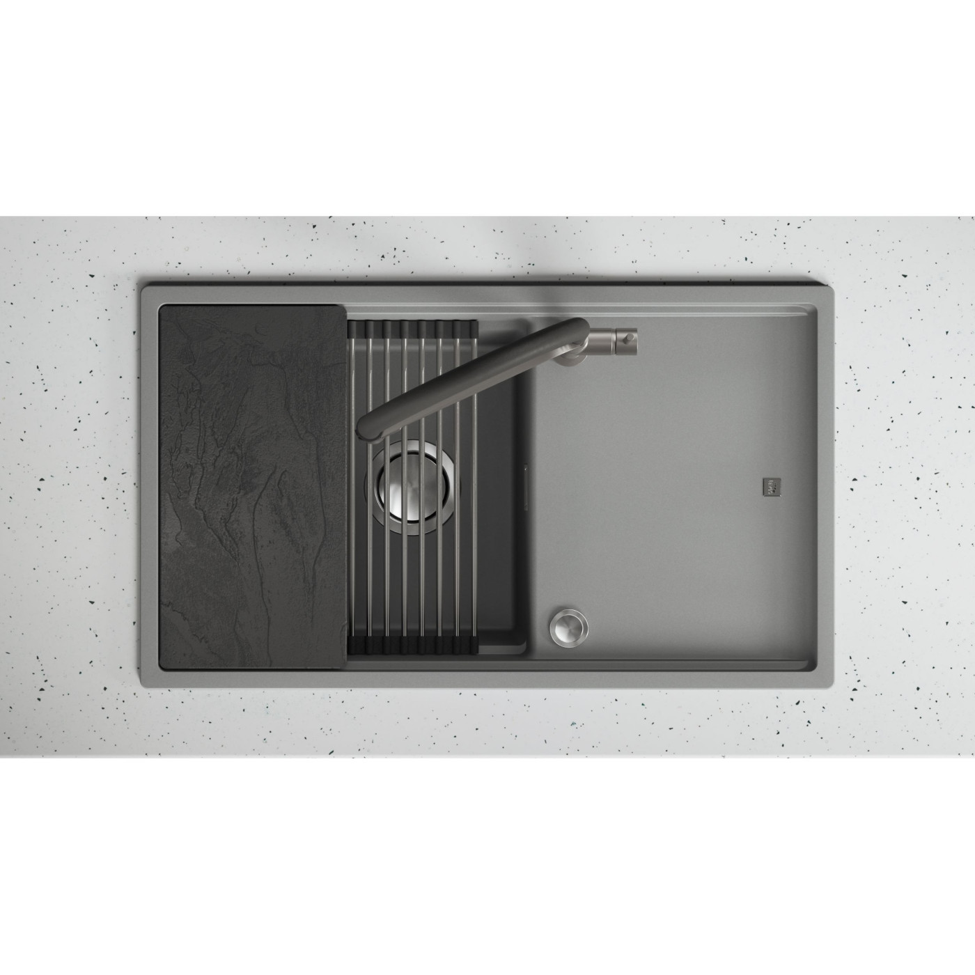 Zlewozmywak 1-komorowy Z Ociekaczem Deską I Rollmatą Tuvalu Volcano Grey 78x45,3