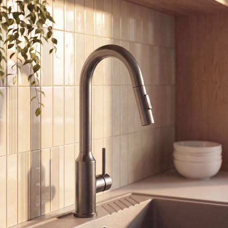 Bateria Zlewozmywakowa Stojąca Z Wyciąganą Wylewką 2 funkcyjną AMOR Grafit