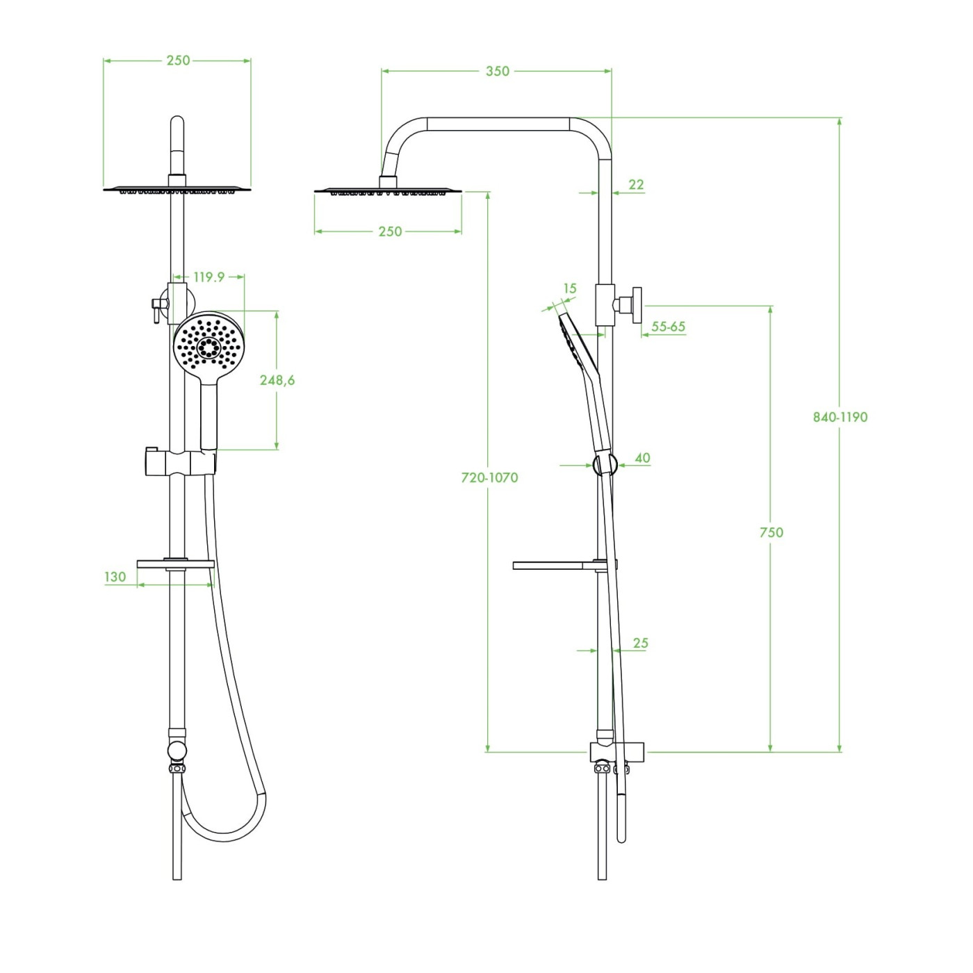 Kolumna Natryskowa SECA Deszczownica Słuchawka Wąż Uchwyt Regulacja