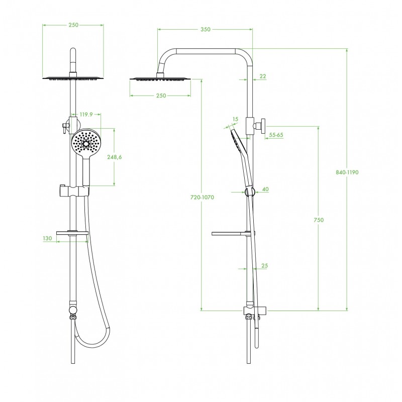 Kolumna Natryskowa SECA Deszczownica Słuchawka Wąż Uchwyt Regulacja