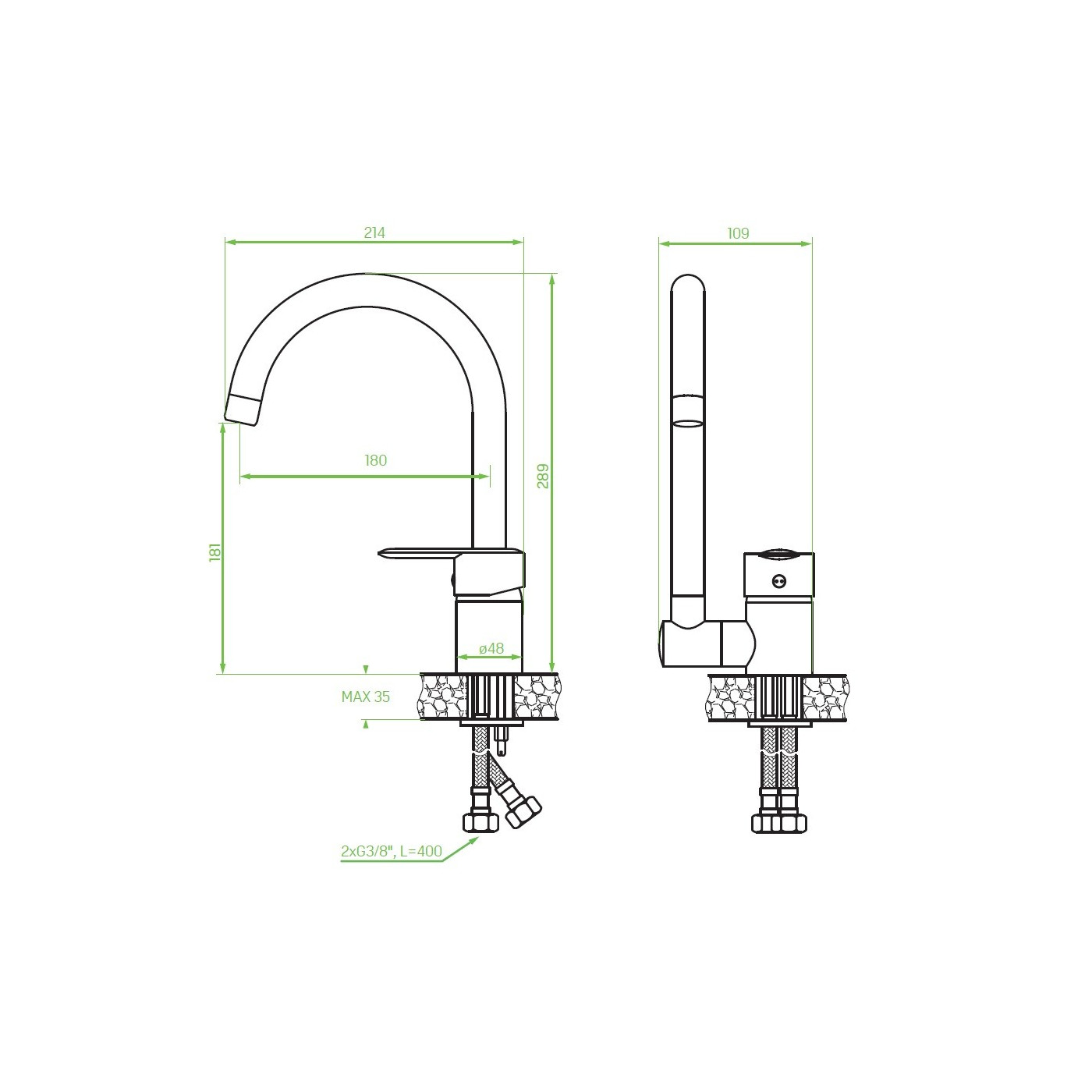 LAVEO Bateria Zlewozmywakowa Stojąca, Łamana LILA