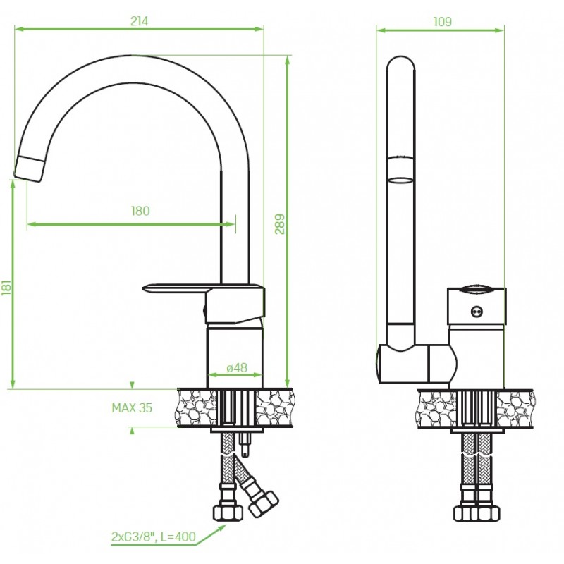 LAVEO Bateria Zlewozmywakowa Stojąca, Łamana LILA