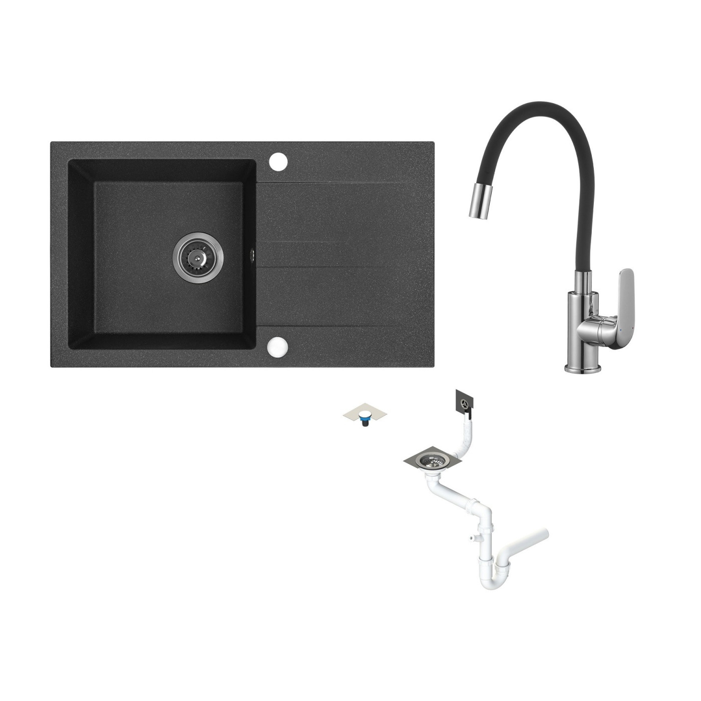 Zlewozmywak Zlew Granitowy Bateria elastyczna Syfon Zlewozmywak Zlew Granitowy Bateria elastyczna Syfon