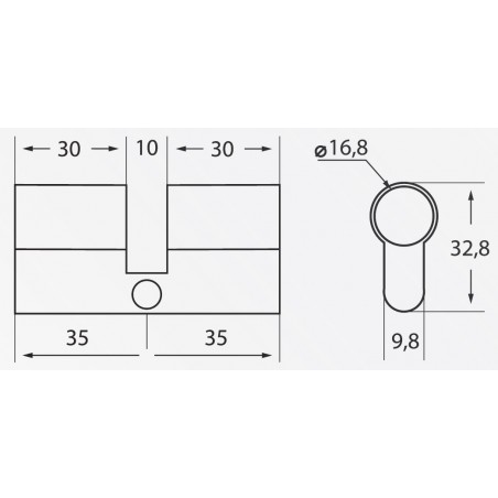 Wkładka Drzwiowa 30 x 30 mm Jednostronna z Gałką Mosiadz - Nikiel