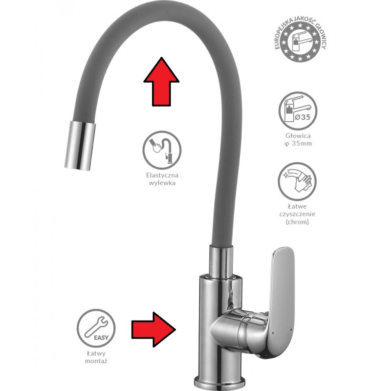 Zlewozmywak Granitowy Bateria elastyczna Syfon Szary Zlewozmywak Granitowy Bateria elastyczna Syfon Szary