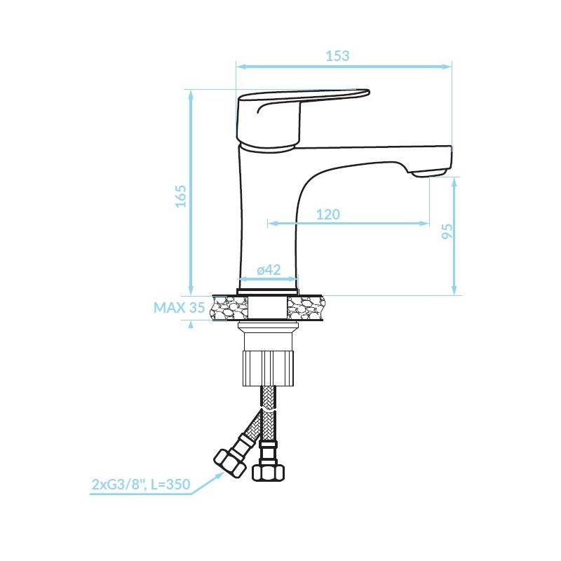 Bateria Umywalkowa Stojąca z Korkiem SAGRA