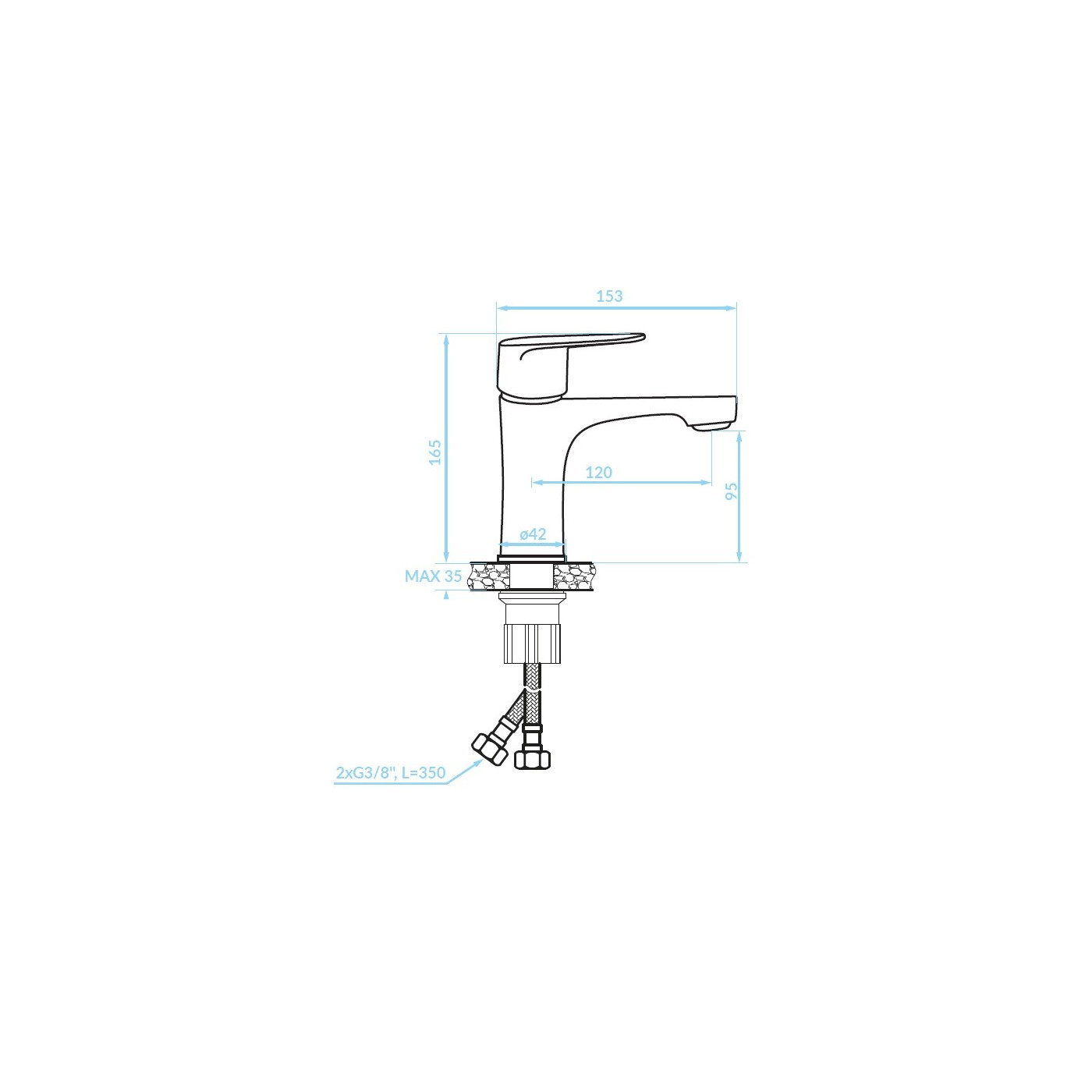 Bateria Umywalkowa z Korkiem Czarna SAGRA Bateria Umywalkowa z Korkiem Czarna SAGRA